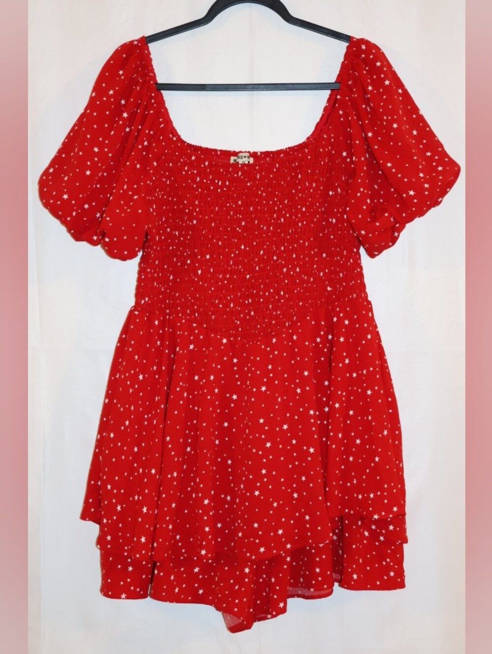 Inspired Hearts Red & White Star Print Smocked Romper Dress.